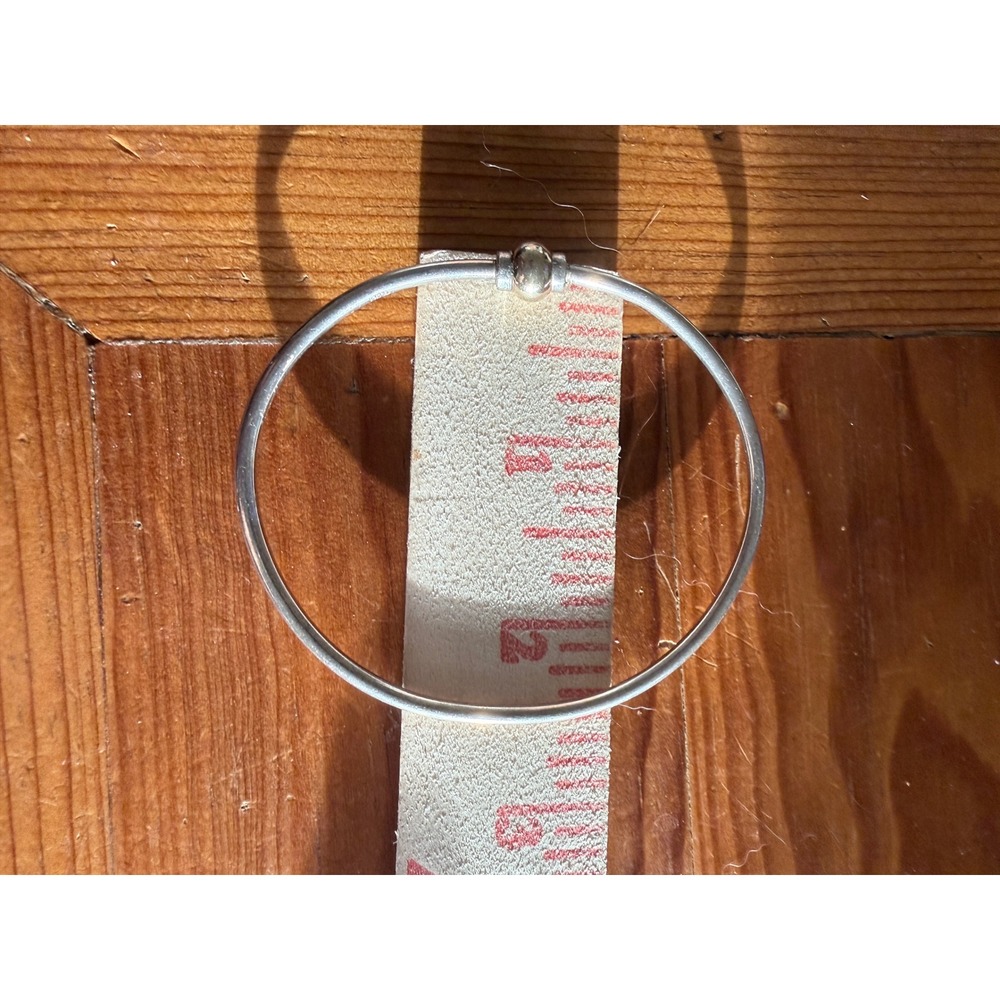 Vtg Sterling Silver Bangle Bracelet Bead Clasp Minimalist Charm Bracelet Boho - Picture 3 of 9